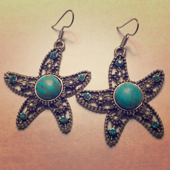 Turquoise starfish earrings - Picture 1 of 3